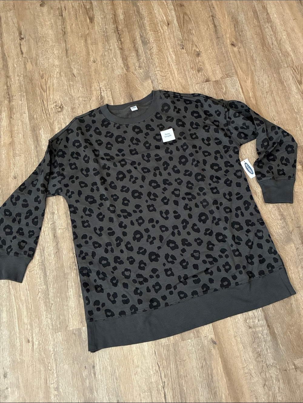 Old Navy Charcoal and Black Leopard Crewneck Tunic Length Sweatshirt